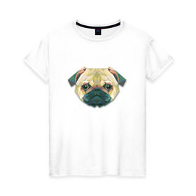 Женская футболка хлопок с принтом Полигональный мопс в Санкт-Петербурге, 100% хлопок | прямой крой, круглый вырез горловины, длина до линии бедер, слегка спущенное плечо | геометрический рисунок | голова | животные | мопс | собака | фауна