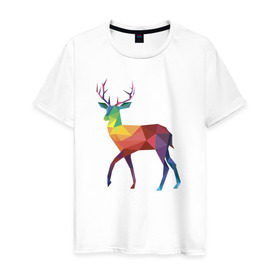 Мужская футболка хлопок с принтом Геометрический олень в Санкт-Петербурге, 100% хлопок | прямой крой, круглый вырез горловины, длина до линии бедер, слегка спущенное плечо. | геометрический рисунок | животные | олень | фауна