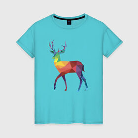 Женская футболка хлопок с принтом Геометрический олень в Санкт-Петербурге, 100% хлопок | прямой крой, круглый вырез горловины, длина до линии бедер, слегка спущенное плечо | геометрический рисунок | животные | олень | фауна