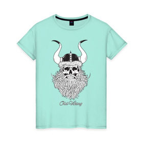 Женская футболка хлопок с принтом Old Viking в Санкт-Петербурге, 100% хлопок | прямой крой, круглый вырез горловины, длина до линии бедер, слегка спущенное плечо | борода | варяги | викинг | готика | северяне | старый | череп