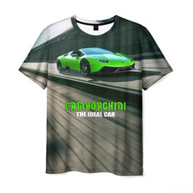 Мужская футболка 3D с принтом Lamborghini в Санкт-Петербурге, 100% полиэфир | прямой крой, круглый вырез горловины, длина до линии бедер | car | green | huracan | lamborghini | novitec | speed | spyder | supercar | torado | авто | автомобиль | машина