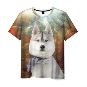Мужская футболка 3D с принтом Хаски в Санкт-Петербурге, 100% полиэфир | прямой крой, круглый вырез горловины, длина до линии бедер | Тематика изображения на принте: маламут | песик | собака | собаки | собачка | хаски