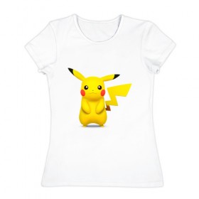 Женская футболка хлопок с принтом Pikachu в Санкт-Петербурге, 100% хлопок | прямой крой, круглый вырез горловины, длина до линии бедер, слегка спущенное плечо | 