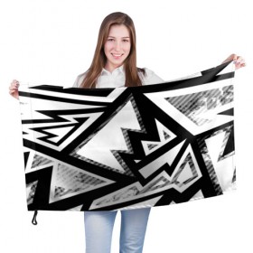Флаг 3D с принтом Треугольники в Санкт-Петербурге, 100% полиэстер | плотность ткани — 95 г/м2, размер — 67 х 109 см. Принт наносится с одной стороны | белый | геометрия | черно белый | черный