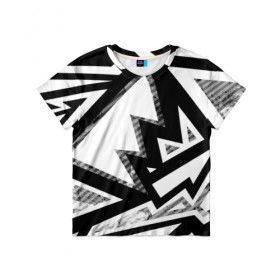 Детская футболка 3D с принтом Треугольники в Санкт-Петербурге, 100% гипоаллергенный полиэфир | прямой крой, круглый вырез горловины, длина до линии бедер, чуть спущенное плечо, ткань немного тянется | белый | геометрия | черно белый | черный