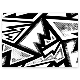Поздравительная открытка с принтом Треугольники в Санкт-Петербурге, 100% бумага | плотность бумаги 280 г/м2, матовая, на обратной стороне линовка и место для марки
 | белый | геометрия | черно белый | черный