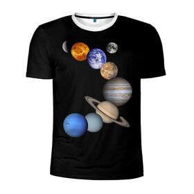 Мужская футболка 3D спортивная с принтом Парад планет в Санкт-Петербурге, 100% полиэстер с улучшенными характеристиками | приталенный силуэт, круглая горловина, широкие плечи, сужается к линии бедра | звёзды | космическое пространство | космос | планета | созвездие