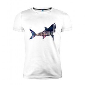 Мужская футболка премиум с принтом акула город в Санкт-Петербурге, 92% хлопок, 8% лайкра | приталенный силуэт, круглый вырез ворота, длина до линии бедра, короткий рукав | 