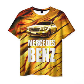 Мужская футболка 3D с принтом Mercedes Benz в Санкт-Петербурге, 100% полиэфир | прямой крой, круглый вырез горловины, длина до линии бедер | benz | mercedes | авто | автомобиль | водитель | машина | мерседес бенц | тачка