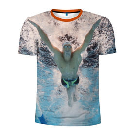 Мужская футболка 3D спортивная с принтом Пловец в Санкт-Петербурге, 100% полиэстер с улучшенными характеристиками | приталенный силуэт, круглая горловина, широкие плечи, сужается к линии бедра | 