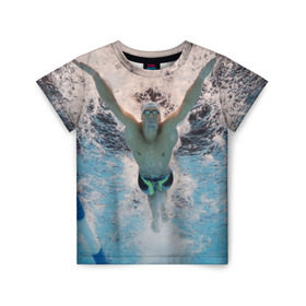 Детская футболка 3D с принтом Пловец в Санкт-Петербурге, 100% гипоаллергенный полиэфир | прямой крой, круглый вырез горловины, длина до линии бедер, чуть спущенное плечо, ткань немного тянется | 