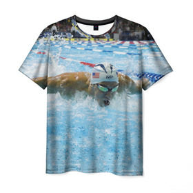 Мужская футболка 3D с принтом Пловец в Санкт-Петербурге, 100% полиэфир | прямой крой, круглый вырез горловины, длина до линии бедер | Тематика изображения на принте: бассейн | вода | пловец