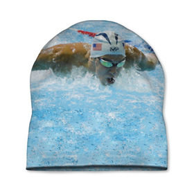 Шапка 3D с принтом Пловец в Санкт-Петербурге, 100% полиэстер | универсальный размер, печать по всей поверхности изделия | Тематика изображения на принте: бассейн | вода | пловец