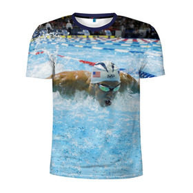 Мужская футболка 3D спортивная с принтом Пловец в Санкт-Петербурге, 100% полиэстер с улучшенными характеристиками | приталенный силуэт, круглая горловина, широкие плечи, сужается к линии бедра | бассейн | вода | пловец