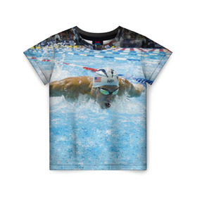 Детская футболка 3D с принтом Пловец в Санкт-Петербурге, 100% гипоаллергенный полиэфир | прямой крой, круглый вырез горловины, длина до линии бедер, чуть спущенное плечо, ткань немного тянется | бассейн | вода | пловец