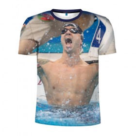 Мужская футболка 3D спортивная с принтом Пловец в Санкт-Петербурге, 100% полиэстер с улучшенными характеристиками | приталенный силуэт, круглая горловина, широкие плечи, сужается к линии бедра | swimmer
