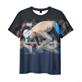 Мужская футболка 3D с принтом Пловец в Санкт-Петербурге, 100% полиэфир | прямой крой, круглый вырез горловины, длина до линии бедер | Тематика изображения на принте: бассейн | вода | прыжок
