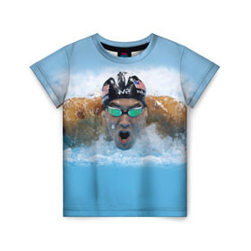 Детская футболка 3D с принтом swimmer в Санкт-Петербурге, 100% гипоаллергенный полиэфир | прямой крой, круглый вырез горловины, длина до линии бедер, чуть спущенное плечо, ткань немного тянется | пловец