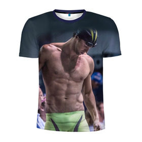 Мужская футболка 3D спортивная с принтом Пловец в Санкт-Петербурге, 100% полиэстер с улучшенными характеристиками | приталенный силуэт, круглая горловина, широкие плечи, сужается к линии бедра | swimmer