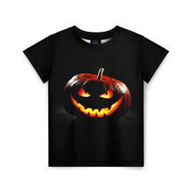Детская футболка 3D с принтом Хитрая тыква в Санкт-Петербурге, 100% гипоаллергенный полиэфир | прямой крой, круглый вырез горловины, длина до линии бедер, чуть спущенное плечо, ткань немного тянется | halloween | в идеи подарков в хеллоуин | тыквы | хеллоиун | хэллоуин | хэлоуин