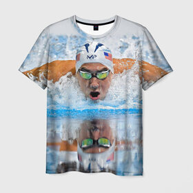 Мужская футболка 3D с принтом Пловец в Санкт-Петербурге, 100% полиэфир | прямой крой, круглый вырез горловины, длина до линии бедер | Тематика изображения на принте: плавание