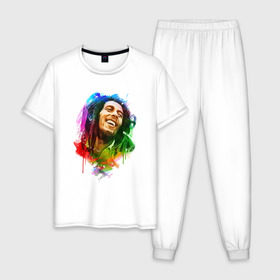 Мужская пижама хлопок с принтом Bob Marley в Санкт-Петербурге, 100% хлопок | брюки и футболка прямого кроя, без карманов, на брюках мягкая резинка на поясе и по низу штанин
 | боб | марли | музыка