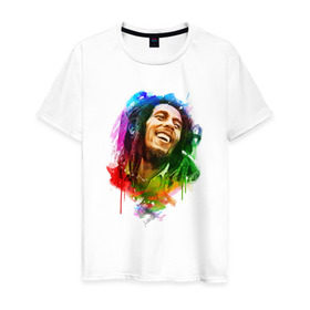 Мужская футболка хлопок с принтом Bob Marley в Санкт-Петербурге, 100% хлопок | прямой крой, круглый вырез горловины, длина до линии бедер, слегка спущенное плечо. | боб | марли | музыка