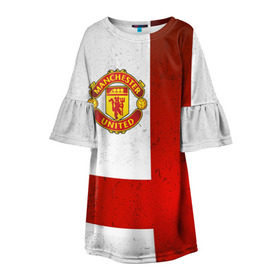 Детское платье 3D с принтом Manchester United FC в Санкт-Петербурге, 100% полиэстер | прямой силуэт, чуть расширенный к низу. Круглая горловина, на рукавах — воланы | англия | клуб | манчестер | фк | футбол | футбольный | юнайтед