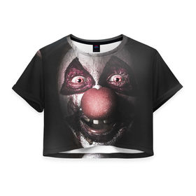 Женская футболка 3D укороченная с принтом Милый клоун в Санкт-Петербурге, 100% полиэстер | круглая горловина, длина футболки до линии талии, рукава с отворотами | злобный