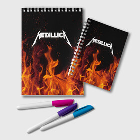 Блокнот с принтом Metallica fire в Санкт-Петербурге, 100% бумага | 48 листов, плотность листов — 60 г/м2, плотность картонной обложки — 250 г/м2. Листы скреплены удобной пружинной спиралью. Цвет линий — светло-серый
 | металлика