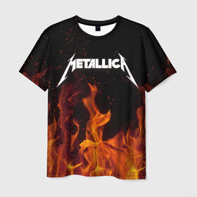 Мужская футболка 3D с принтом Metallica fire в Санкт-Петербурге, 100% полиэфир | прямой крой, круглый вырез горловины, длина до линии бедер | металлика