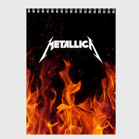 Скетчбук с принтом Metallica fire в Санкт-Петербурге, 100% бумага
 | 48 листов, плотность листов — 100 г/м2, плотность картонной обложки — 250 г/м2. Листы скреплены сверху удобной пружинной спиралью | металлика
