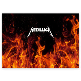 Поздравительная открытка с принтом Metallica fire в Санкт-Петербурге, 100% бумага | плотность бумаги 280 г/м2, матовая, на обратной стороне линовка и место для марки
 | Тематика изображения на принте: металлика