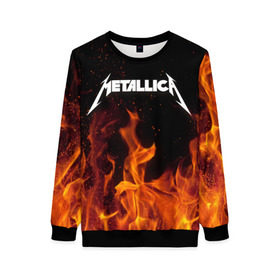 Женский свитшот 3D с принтом Metallica fire в Санкт-Петербурге, 100% полиэстер с мягким внутренним слоем | круглый вырез горловины, мягкая резинка на манжетах и поясе, свободная посадка по фигуре | металлика