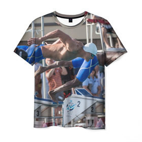 Мужская футболка 3D с принтом Swimmer в Санкт-Петербурге, 100% полиэфир | прямой крой, круглый вырез горловины, длина до линии бедер | плавание | пловец. прыжок