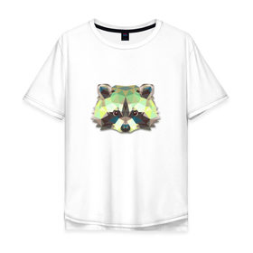 Мужская футболка хлопок Oversize с принтом Полигональный енот в Санкт-Петербурге, 100% хлопок | свободный крой, круглый ворот, “спинка” длиннее передней части | геометрический рисунок | голова | енот | животные | фауна