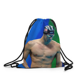 Рюкзак-мешок 3D с принтом Michael Phelps в Санкт-Петербурге, 100% полиэстер | плотность ткани — 200 г/м2, размер — 35 х 45 см; лямки — толстые шнурки, застежка на шнуровке, без карманов и подкладки | Тематика изображения на принте: бассейн | пловец | чемпион. фелепс