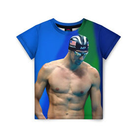 Детская футболка 3D с принтом Michael Phelps в Санкт-Петербурге, 100% гипоаллергенный полиэфир | прямой крой, круглый вырез горловины, длина до линии бедер, чуть спущенное плечо, ткань немного тянется | Тематика изображения на принте: бассейн | пловец | чемпион. фелепс