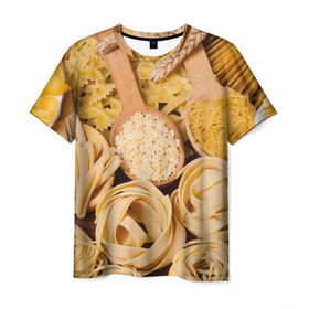 Мужская футболка 3D с принтом Макарошки в Санкт-Петербурге, 100% полиэфир | прямой крой, круглый вырез горловины, длина до линии бедер | Тематика изображения на принте: еда | макароны | текстуры | узоры