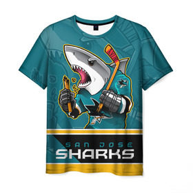 Мужская футболка 3D с принтом San Jose Sharks в Санкт-Петербурге, 100% полиэфир | прямой крой, круглый вырез горловины, длина до линии бедер | nhl | san jose sharks | sharks | stanley cup | кубок стенли | кубок стэнли | нхл | сан хосе | сан хосе шаркс | хоккей | хоккейный клуб | шаркс