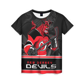 Женская футболка 3D с принтом New Jersey Devils в Санкт-Петербурге, 100% полиэфир ( синтетическое хлопкоподобное полотно) | прямой крой, круглый вырез горловины, длина до линии бедер | new jersey devils | nhl | stanley cup | дъяволы нью джерси | калинин | кубок стенли | кубок стэнли | нхл | нью джерси девилз | хоккей | хоккейный клуб