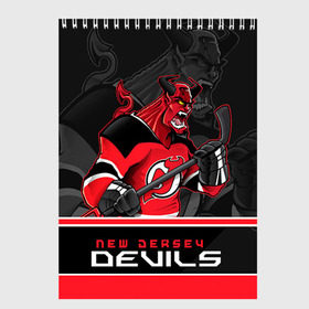 Скетчбук с принтом New Jersey Devils в Санкт-Петербурге, 100% бумага
 | 48 листов, плотность листов — 100 г/м2, плотность картонной обложки — 250 г/м2. Листы скреплены сверху удобной пружинной спиралью | new jersey devils | nhl | stanley cup | дъяволы нью джерси | калинин | кубок стенли | кубок стэнли | нхл | нью джерси девилз | хоккей | хоккейный клуб