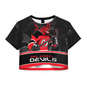 Женская футболка 3D укороченная с принтом New Jersey Devils в Санкт-Петербурге, 100% полиэстер | круглая горловина, длина футболки до линии талии, рукава с отворотами | new jersey devils | nhl | stanley cup | дъяволы нью джерси | калинин | кубок стенли | кубок стэнли | нхл | нью джерси девилз | хоккей | хоккейный клуб