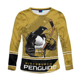 Женский лонгслив 3D с принтом Pittsburgh Penguins в Санкт-Петербурге, 100% полиэстер | длинные рукава, круглый вырез горловины, полуприлегающий силуэт | nhl | pittsburgh penguins | stanley cup | кросби | кубок стенли | кубок стэнли | малкин | нхл | пингвинс | питтсбург пингвинз | сидни кросби | хоккей | хоккейный клуб