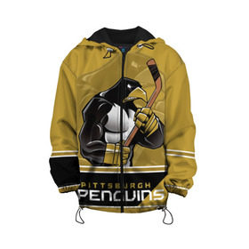 Детская куртка 3D с принтом Pittsburgh Penguins в Санкт-Петербурге, 100% полиэстер | застежка — молния, подол и капюшон оформлены резинкой с фиксаторами, по бокам — два кармана без застежек, один потайной карман на груди, плотность верхнего слоя — 90 г/м2; плотность флисового подклада — 260 г/м2 | Тематика изображения на принте: nhl | pittsburgh penguins | stanley cup | кросби | кубок стенли | кубок стэнли | малкин | нхл | пингвинс | питтсбург пингвинз | сидни кросби | хоккей | хоккейный клуб
