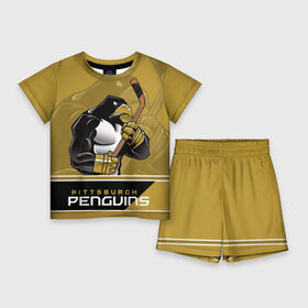 Детский костюм с шортами 3D с принтом Pittsburgh Penguins в Санкт-Петербурге,  |  | nhl | pittsburgh penguins | stanley cup | кросби | кубок стенли | кубок стэнли | малкин | нхл | пингвинс | питтсбург пингвинз | сидни кросби | хоккей | хоккейный клуб