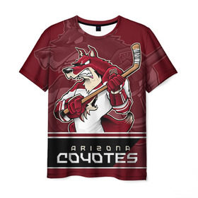 Мужская футболка 3D с принтом Arizona Coyotes в Санкт-Петербурге, 100% полиэфир | прямой крой, круглый вырез горловины, длина до линии бедер | arizona coyotes | nhl | stanley cup | аризона койотис | аризона койоты | кубок стенли | кубок стэнли | нхл | хоккей | хоккейный клуб