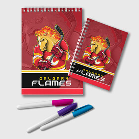 Блокнот с принтом Calgary Flames в Санкт-Петербурге, 100% бумага | 48 листов, плотность листов — 60 г/м2, плотность картонной обложки — 250 г/м2. Листы скреплены удобной пружинной спиралью. Цвет линий — светло-серый
 | Тематика изображения на принте: calgary flames | nhl | stanley cup | калгари флэймз | кубок стенли | кубок стэнли | нхл | флэймс | хоккей | хоккейный клуб