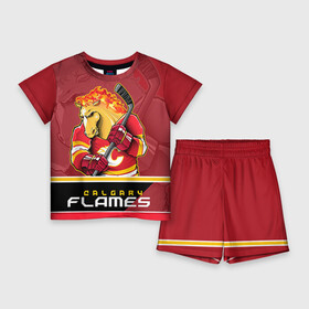 Детский костюм с шортами 3D с принтом Calgary Flames в Санкт-Петербурге,  |  | calgary flames | nhl | stanley cup | калгари флэймз | кубок стенли | кубок стэнли | нхл | флэймс | хоккей | хоккейный клуб