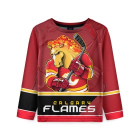 Детский лонгслив 3D с принтом Calgary Flames в Санкт-Петербурге, 100% полиэстер | длинные рукава, круглый вырез горловины, полуприлегающий силуэт
 | calgary flames | nhl | stanley cup | калгари флэймз | кубок стенли | кубок стэнли | нхл | флэймс | хоккей | хоккейный клуб